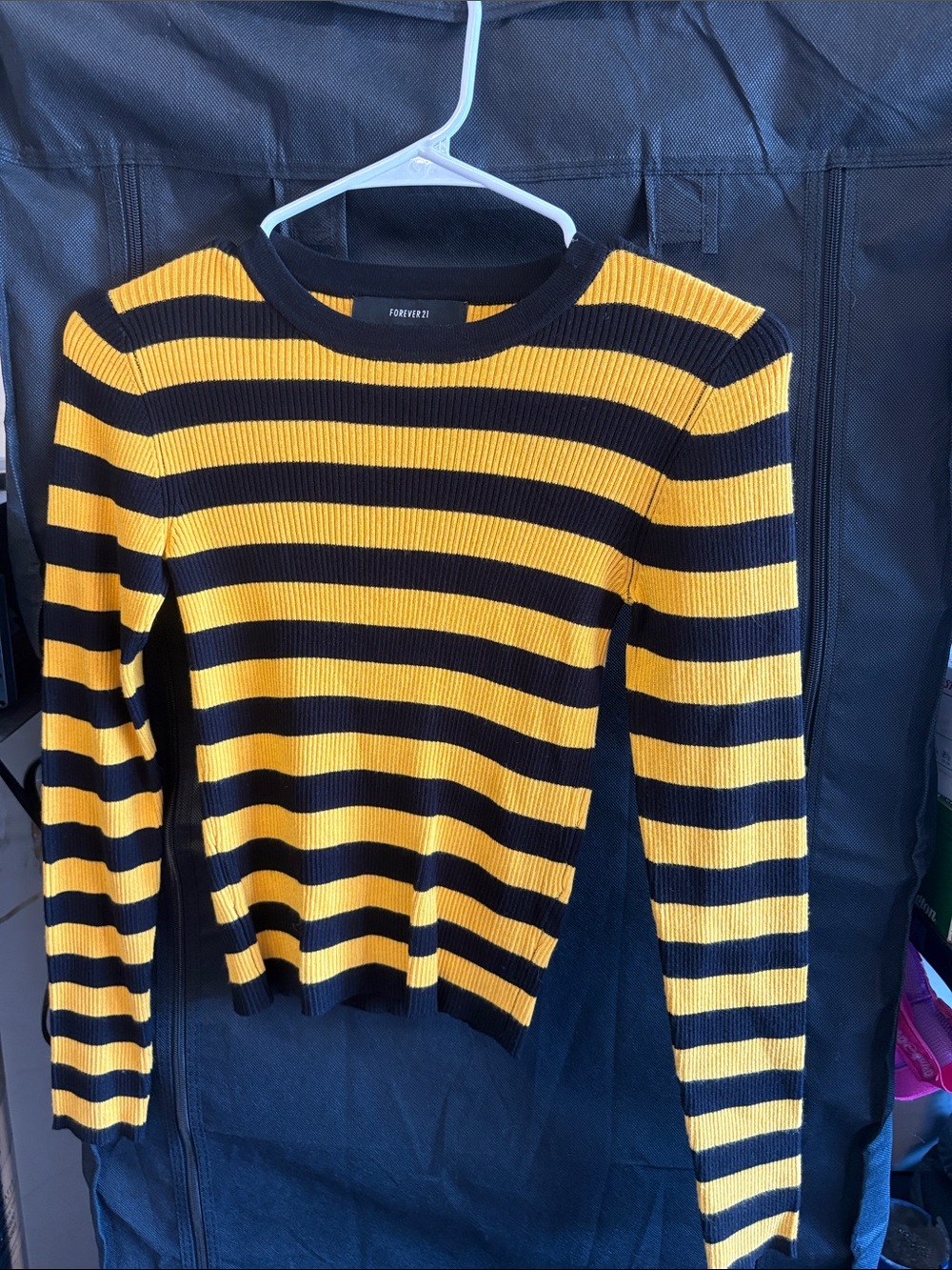 Forever 21 Black and Yellow Striped Crewneck Sweater